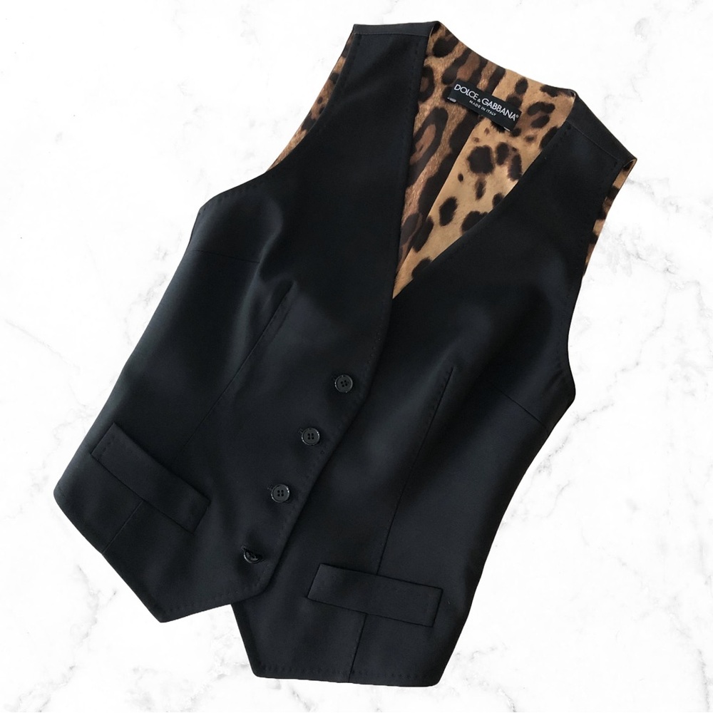 DOLCE & GABBANA D&G Designer Black Wool Silk Vest Waistcoat Made in Italy 36